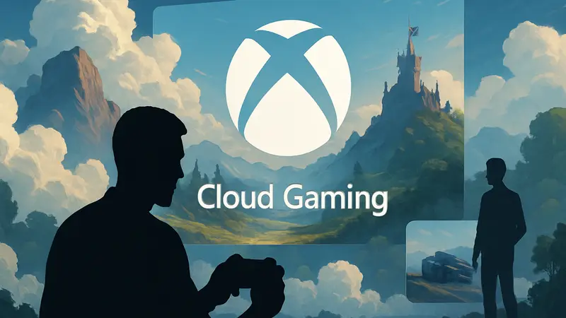 Логотип Xbox Cloud Gaming на фоне облачного игрового сервиса Microsoft.