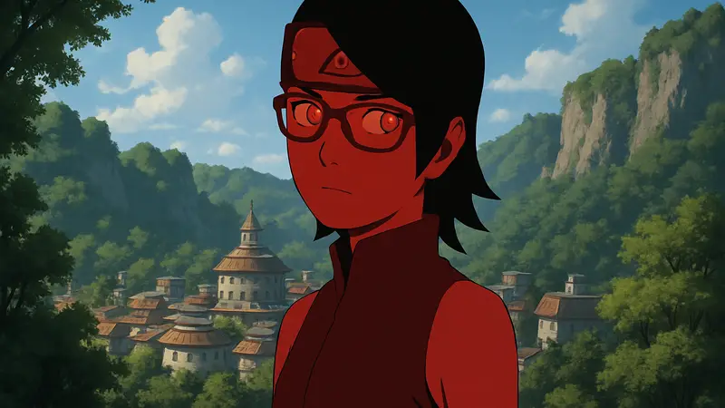 Сарада Учиха из аниме Boruto с активированным Шаринганом