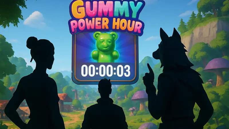 Обратный отсчет в Fortnite с надписью Gummy Power Hour.