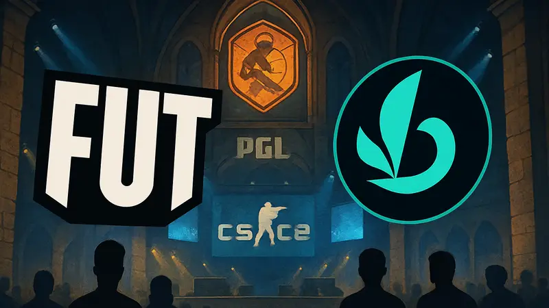 Логотипы киберспортивных команд FUT и Legacy на фоне символики турнира PGL Cluj-Napoca по CS2.