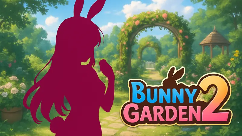 Логотип Bunny Garden 2 с изображением новой героини и элементами аниме-стиля.