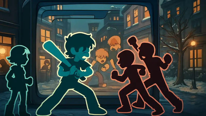 Персонажи из игры Scott Pilgrim vs. The World: The Game в мультяшном стиле, сражающиеся с врагами на экране.