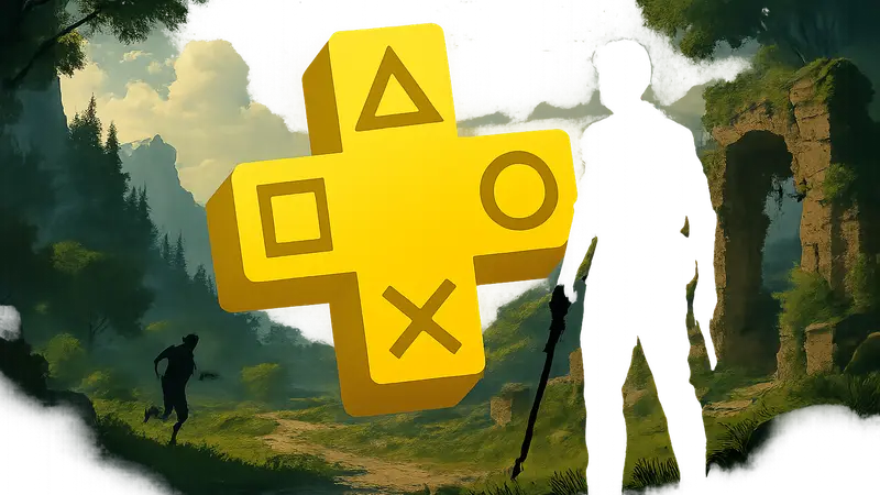 Логотип PlayStation Plus на фоне скриншота неизвестной игры, доступной бесплатно