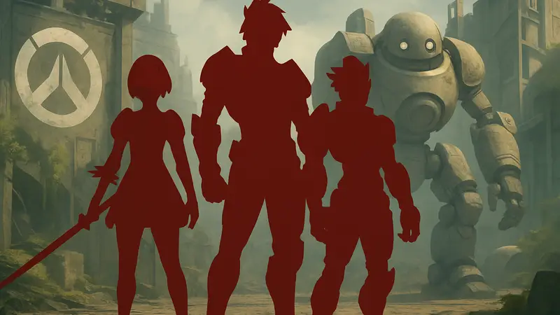 Скины из коллаборации Overwatch и Nier: Automata, демонстрирующие героев в стиле андроидов и машинных форм.