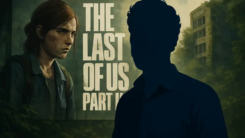 Бывший геймдиректор Naughty Dog на фоне логотипа The Last of Us Part II.
