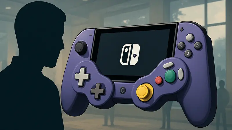 Концепт-арт или изображение грипа для Nintendo Switch 2, напоминающего классический геймпад GameCube