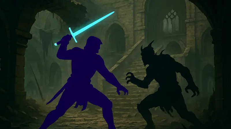 Кадр из игры Alkahest с персонажем, сражающимся мечом в мрачном фэнтези-сеттинге