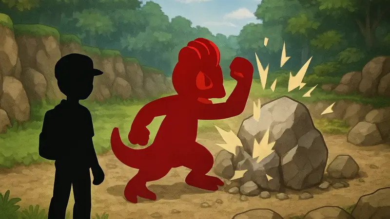 Покемон использует Rock Smash на камне в Pokemon FireRed & LeafGreen