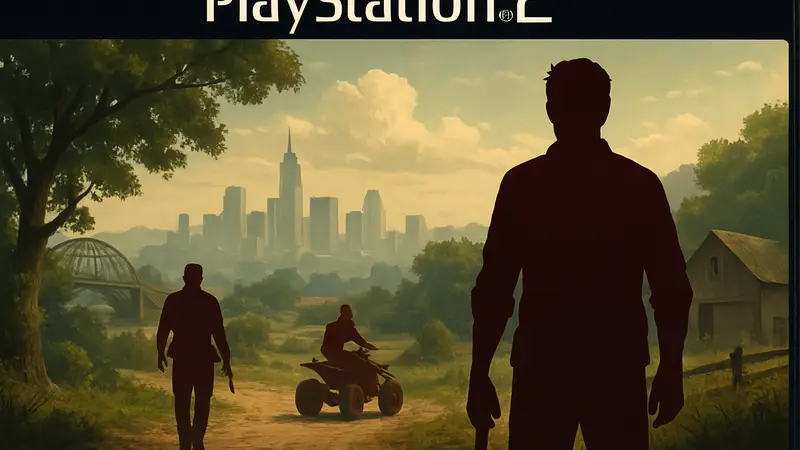 Обложка классической игры PlayStation 2 с изображением персонажей в открытом мире.