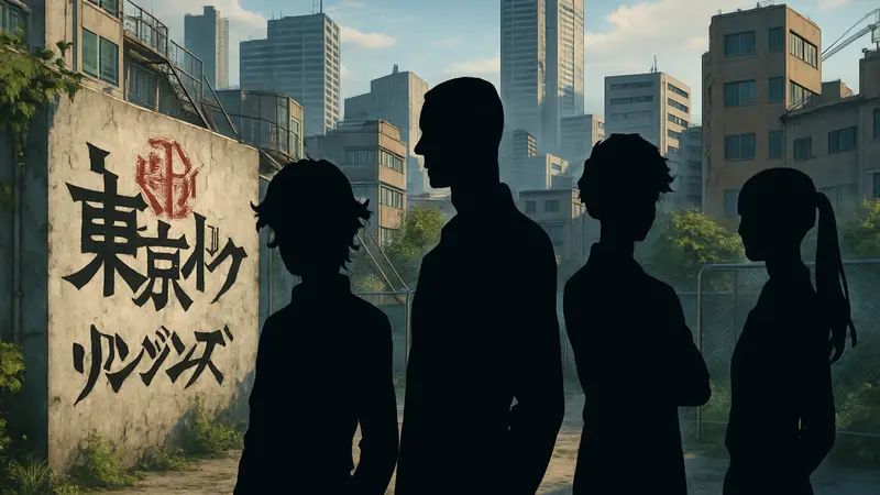 Постер аниме "Tokyo Revengers: Santen Sensou-hen" с изображением главных героев и анонсом каста.