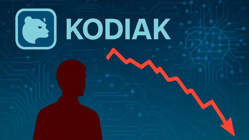 График падения акций Kodiak AI, логотип компании на фоне ИИ технологий