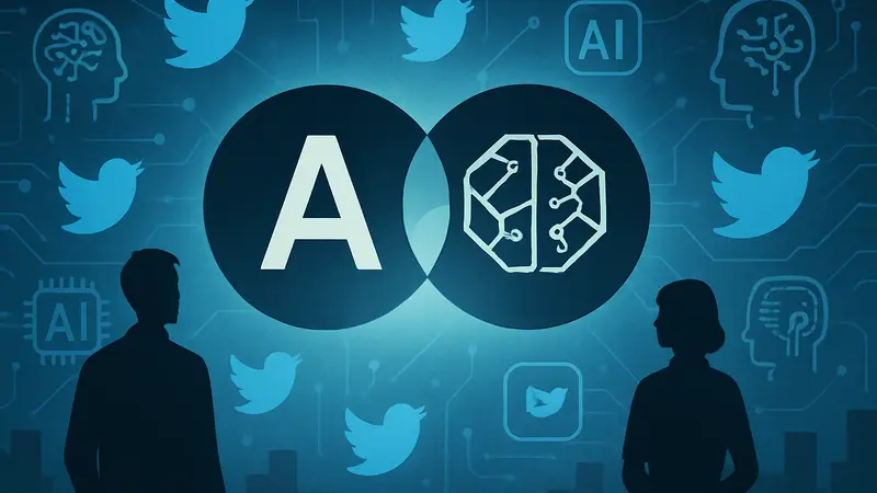 Логотипы Anthropic и Physical Intelligence, объединенные в концепции слияния, на фоне иконок Twitter и символов искусственного интеллекта.