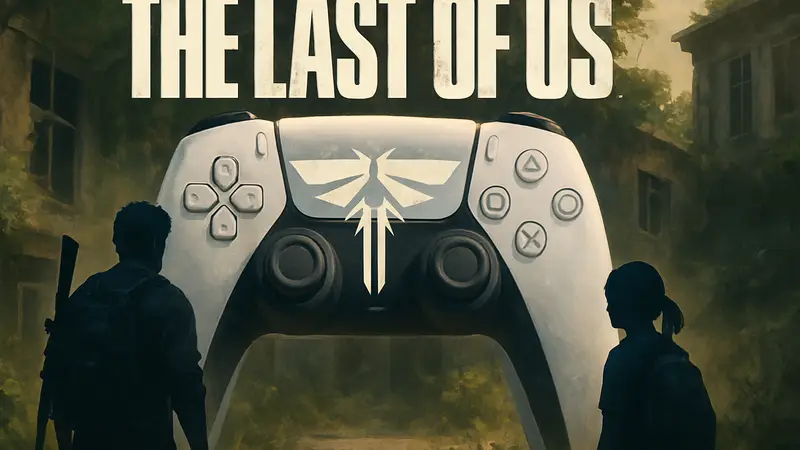Логотип The Last of Us на фоне контроллера PS5, символизирующий отменённую онлайн-игру