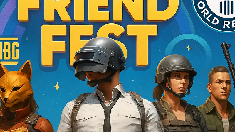 Игровые персонажи PUBG Mobile на фоне логотипа Friend Fest и элемента мирового рекорда Гиннесса