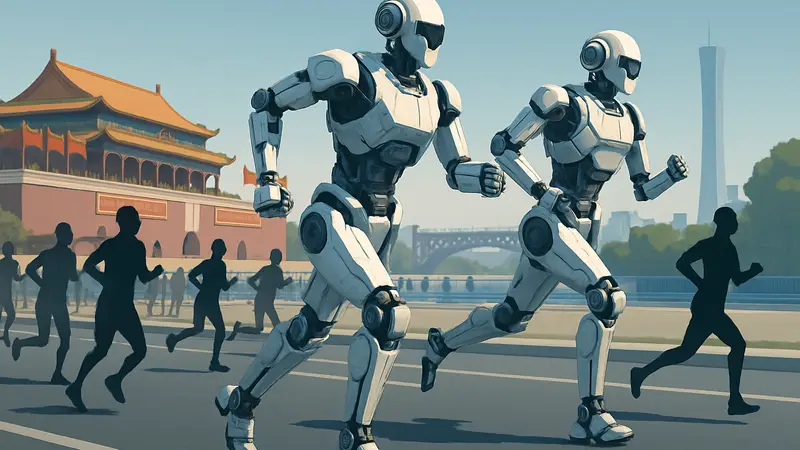 Роботы-бегуны соревнуются на Пекинском полумарафоне, демонстрируя технологические достижения.