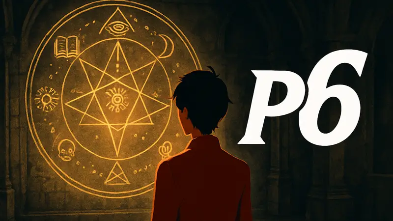 Логотип Persona 6 и скриншот с оккультными символами