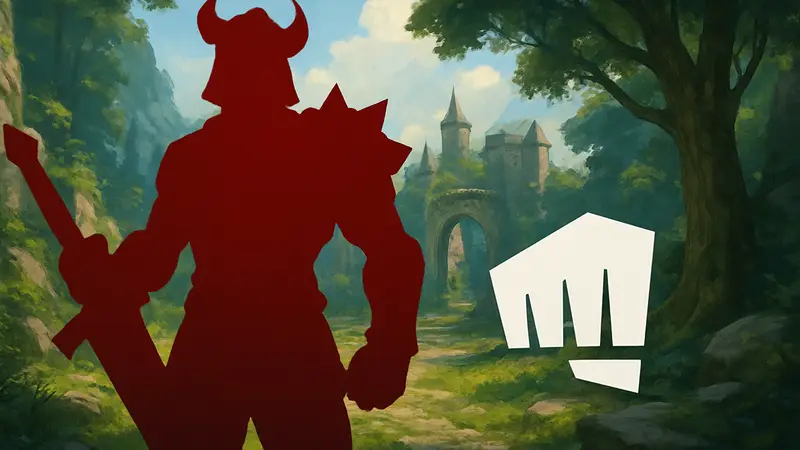 Персонаж League of Legends в классическом скине, логотип Riot Games
