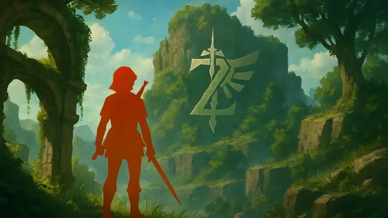 Логотип или промо-арт фильма «Легенда о Зельде», изображение Линка или Зельды.