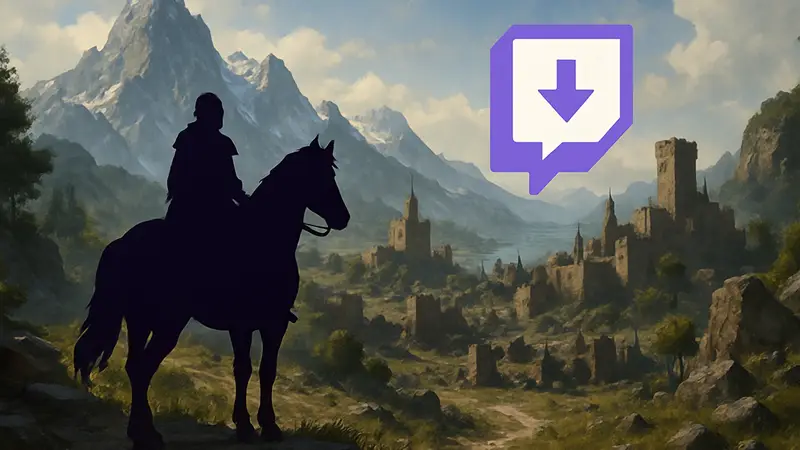 Игрок на лошади в фэнтезийном мире Crimson Desert, с Twitch Drops бонусами.