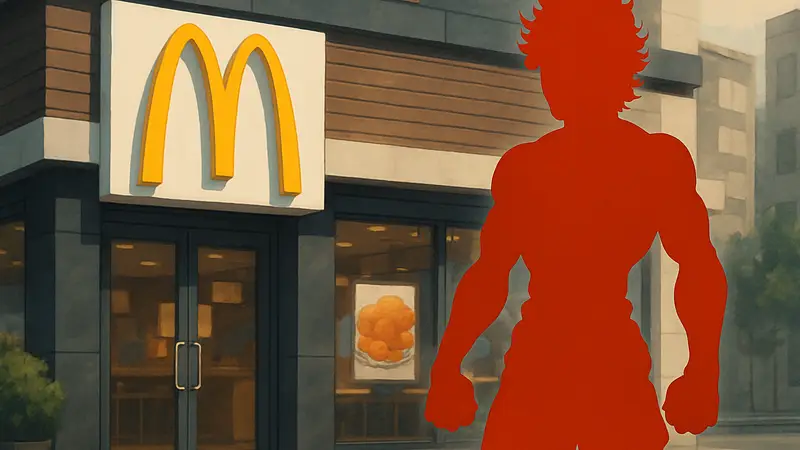 Логотип McDonald's Japan и персонаж аниме Баки, иллюстрация коллаборации