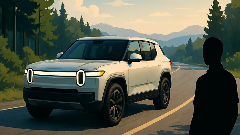 Электрический кроссовер Rivian R2 на дороге