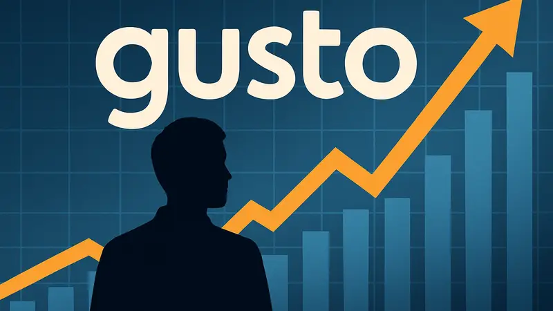 Логотип Gusto на фоне графика роста доходов
