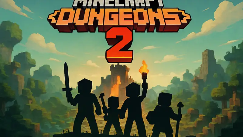 Обложка Minecraft Dungeons 2 Deluxe Edition для PS5, Xbox Series X и Nintendo Switch 2 с героями