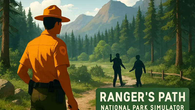 Скриншот из игры Ranger's Path: National Park Simulator, где рейнджер патрулирует национальный парк