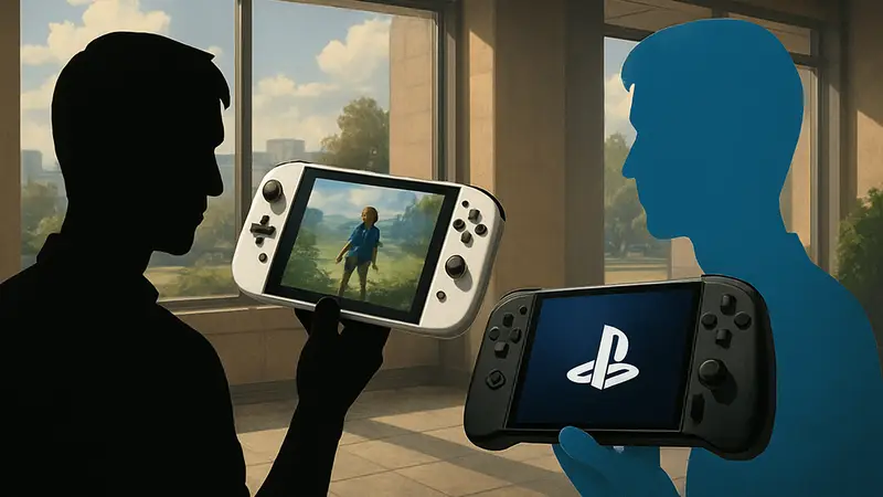Изображение будущих консолей Nintendo Switch 2 и PlayStation 6 в портативном формате.