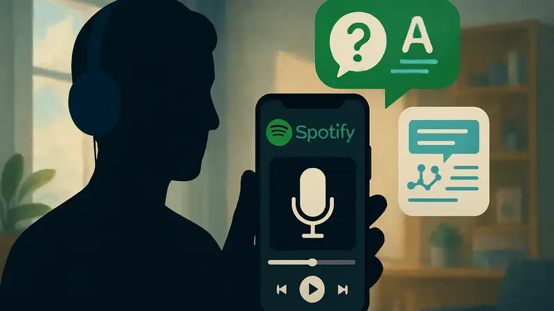 Графическое изображение ИИ-функций в приложении Spotify для подкастов.