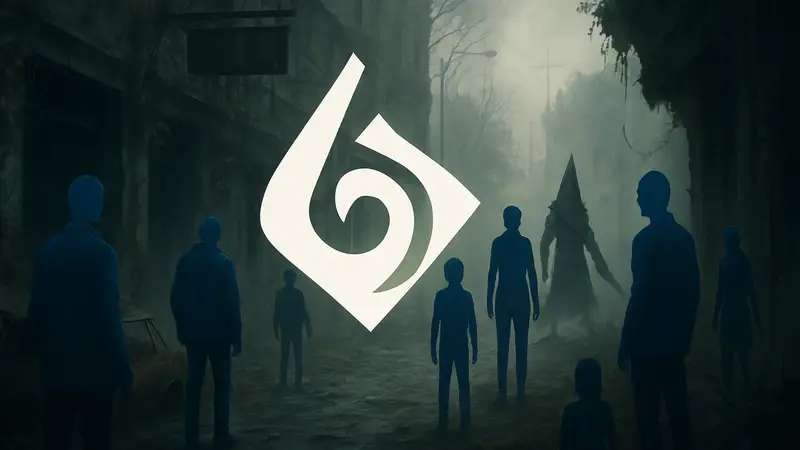 Логотип Bloober Team на фоне концепт-арта хоррор-игры, символизирующий разработку семи новых проектов