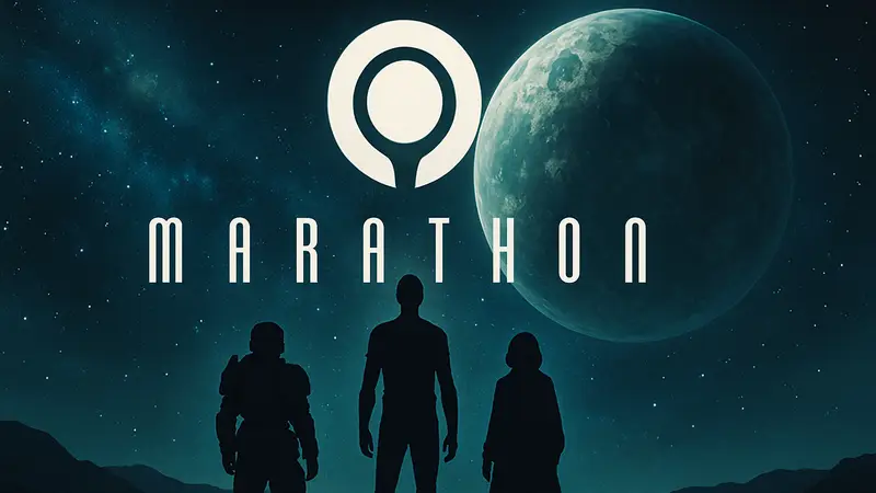 Логотип игры Marathon от Bungie на космическом фоне