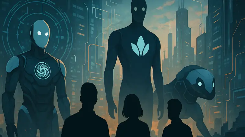 Футуристическое изображение AI-агентов, символизирующее развитие искусственного интеллекта и его влияние на общество.