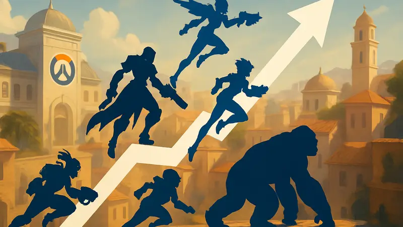Герои Overwatch на карте игры, символизирующие рост популярности.