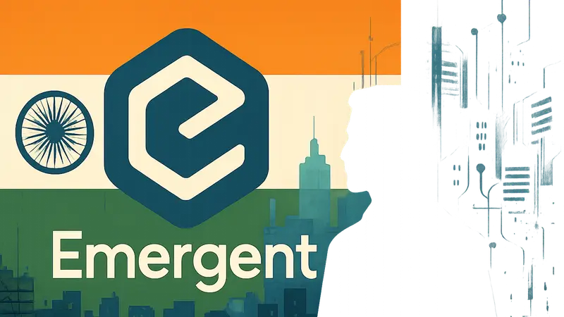 Логотип стартапа Emergent на фоне индийского флага или технологического пейзажа