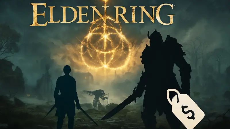 Логотип Elden Ring и изображение DLC Tarnished Pack с информацией о доступной цене