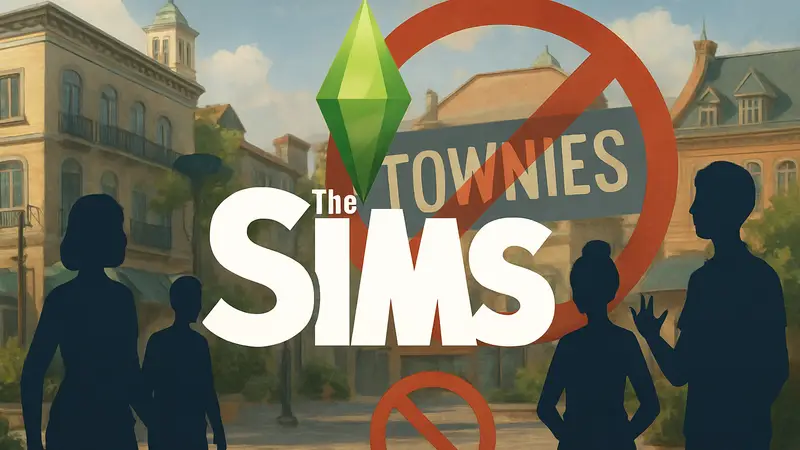 Логотип игры The Sims на фоне отменённого проекта Townies от EA.