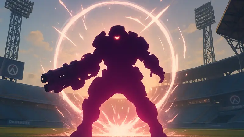 Персонаж Вендетта в режиме "Стадион" Overwatch, с эффектами ультимативных способностей