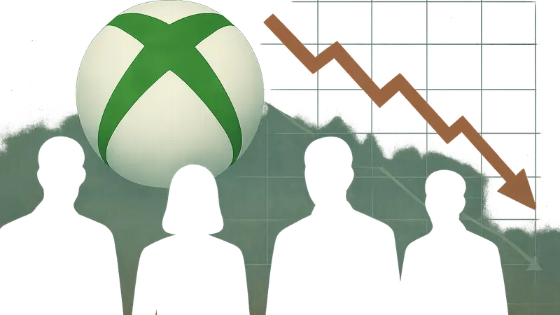 Логотип Xbox на фоне абстрактной диаграммы сокращения расходов и штата