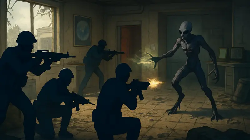 Скриншот из стратегии Xenonauts 2 с солдатами, сражающимися против инопланетян.