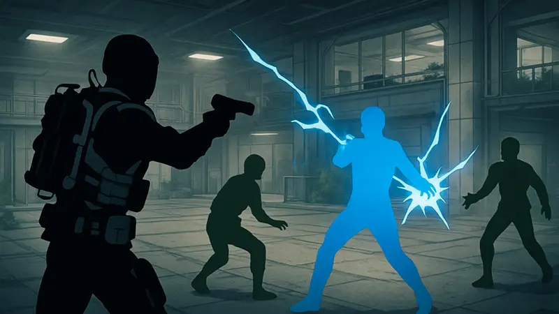 Геймплей Pragmata: персонаж использует способности врагов для нанесения урона в Training Simulation 6 Medic