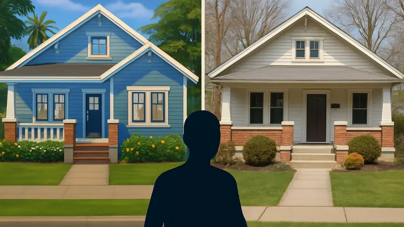 Скриншот дома, воссозданного в The Sims 4, рядом с изображением реального дома