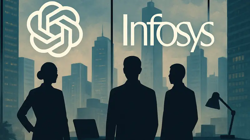 Логотипы OpenAI и Infosys, символизирующие партнёрство в сфере искусственного интеллекта для бизнеса.