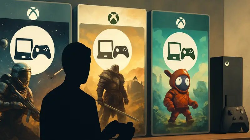 Обложки игр Xbox Game Pass с символами кроссплея, демонстрирующие возможность игры на разных платформах.