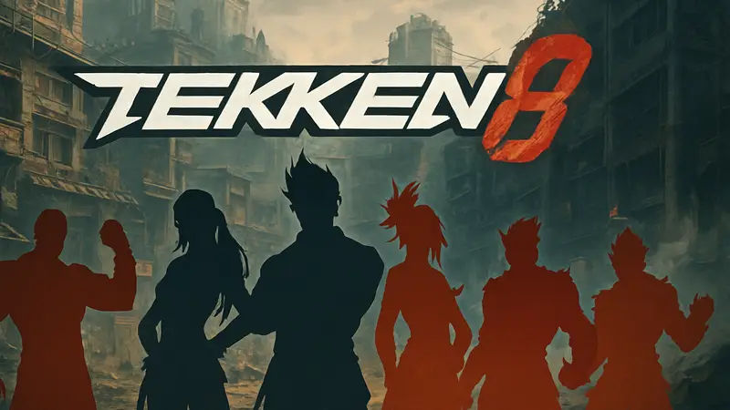 Логотип Tekken 8 на фоне игровых персонажей, символизирующий крупное обновление и переломный момент.