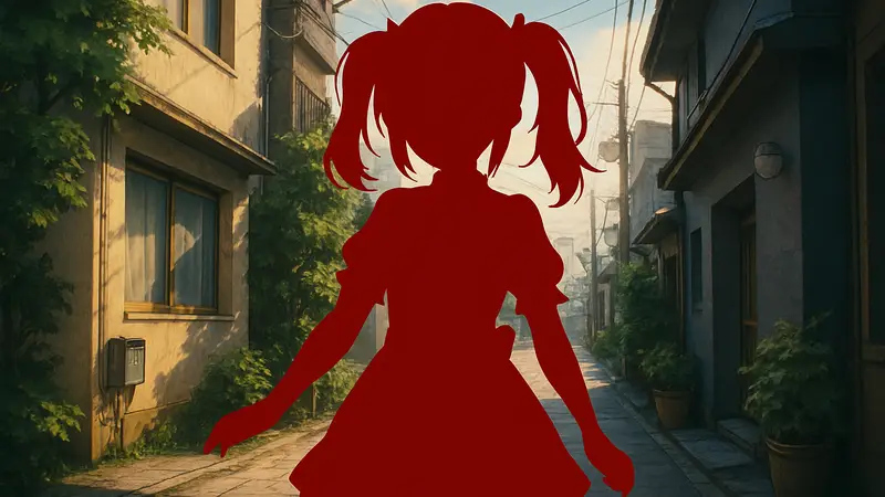 Изображение VTuber Akai Haato (Haachama) в стиле её музыкального клипа.