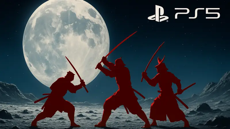 Скриншот из игры SOL Shogunate, демонстрирующий самураев, сражающихся на поверхности Луны, PS5