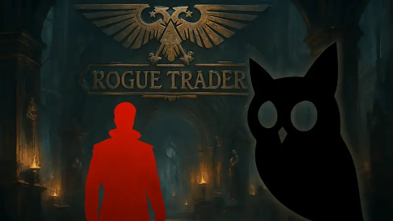 Логотип Warhammer 40,000: Rogue Trader и студии Owlcat Games.