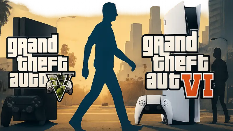 Логотипы Grand Theft Auto 5 и Grand Theft Auto 6, символизирующие переход игроков с PlayStation 4 на PlayStation 5