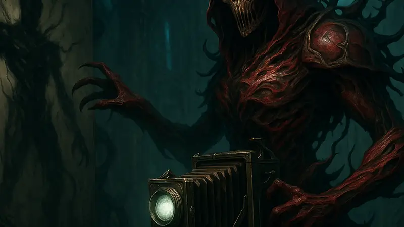 Изображение нового хоррор-тематического контента из Warframe The Shadowgrapher, возможно, с фреймом Фолли